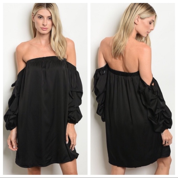 A Girl Thing Dresses & Skirts - 3/$36 Off shoulders tie sleeve black party dress